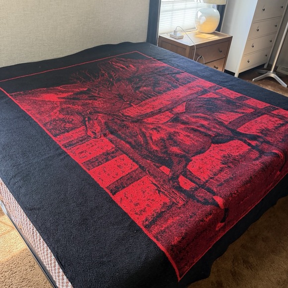 Other - Vintage San Marcos Horse Blanket Black Red Western Ranch Throw 77x92